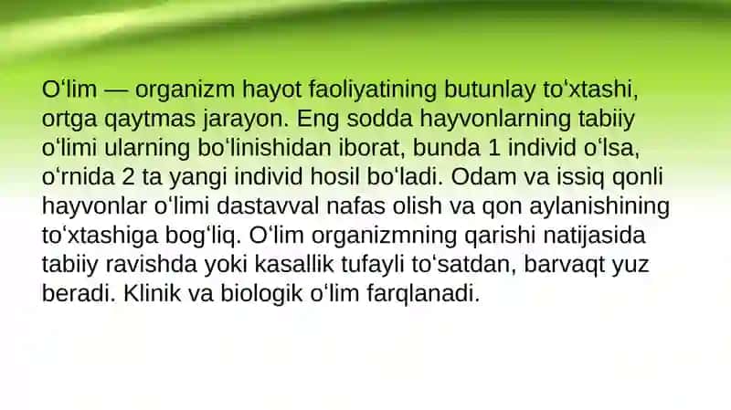 O’lim vaqtini aniqlash. 2