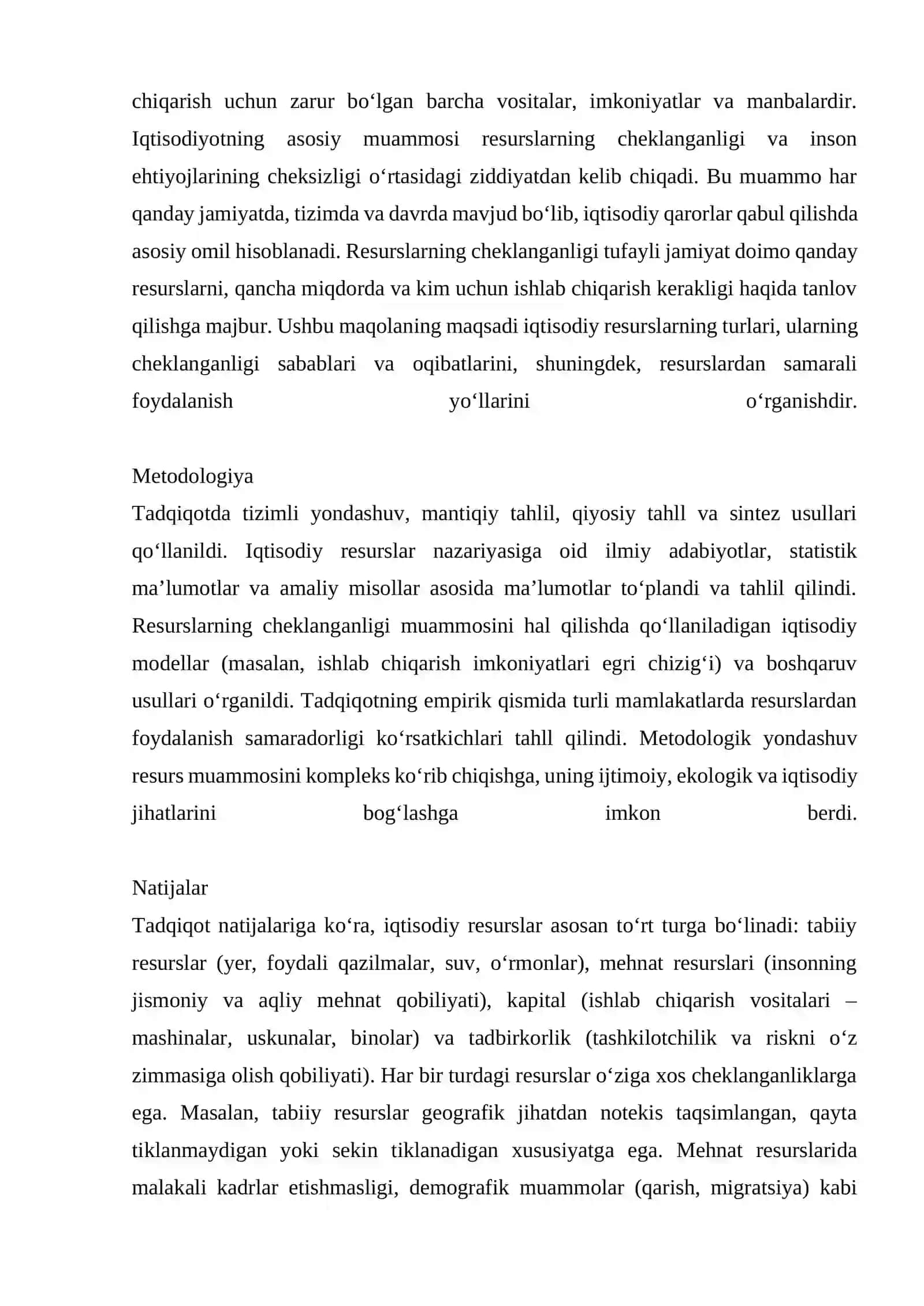 IQTISODIY RESURSLAR VA ULARNING CHEKLANGANLIGI 2