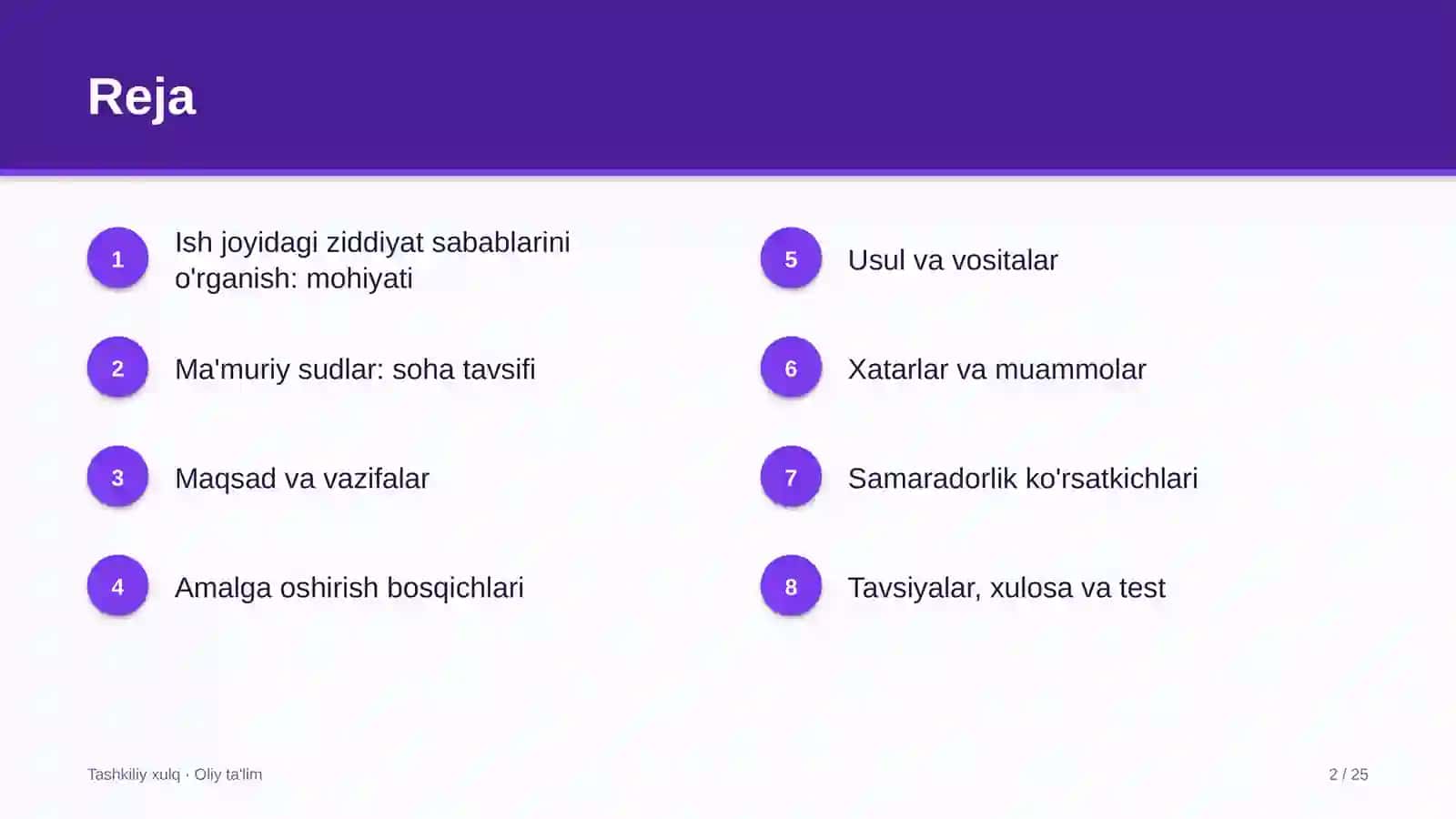Ma'muriy sudlarda ish joyidagi ziddiyatlarning sabablarini o'rganish 2