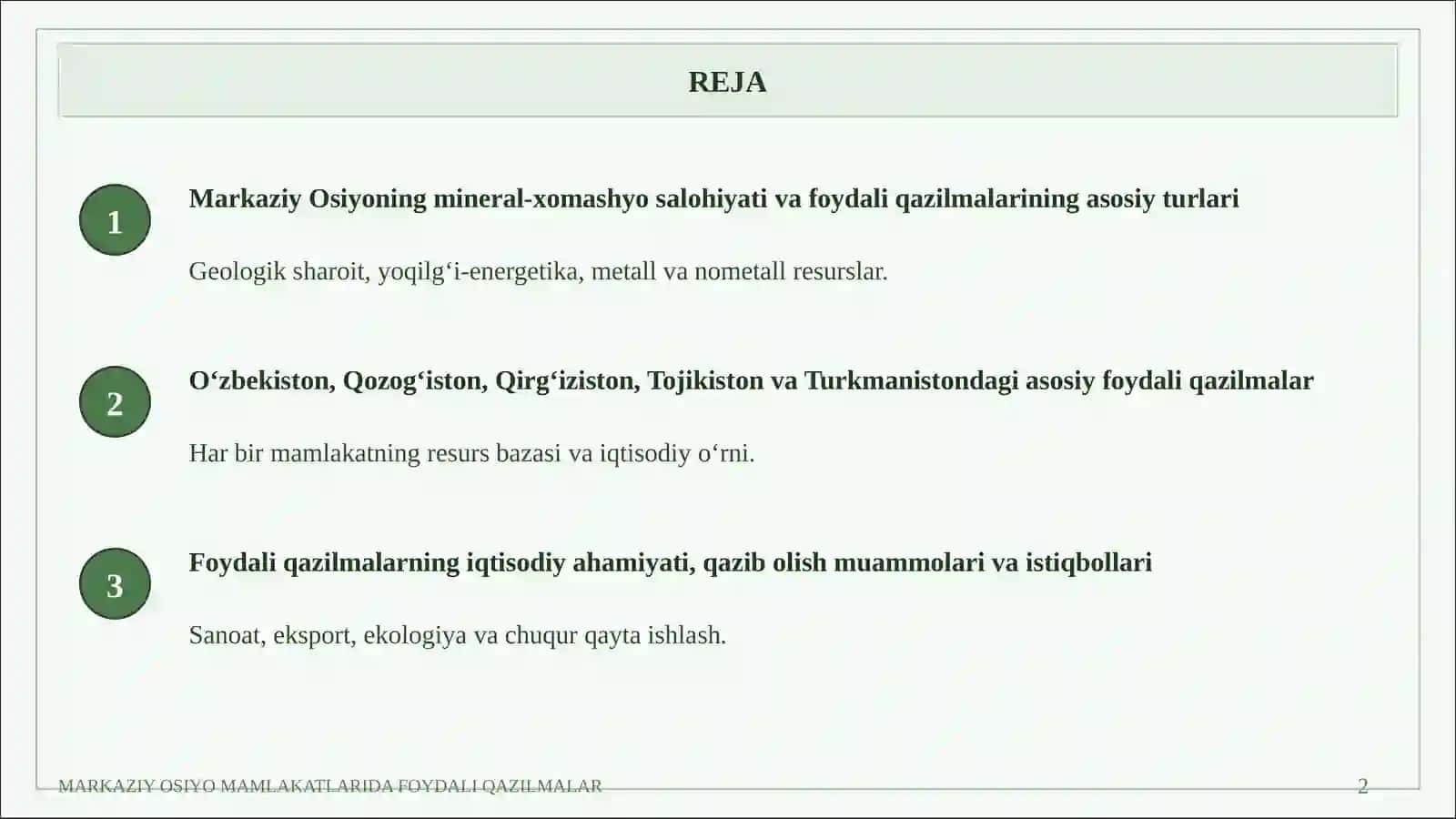 MARKAZIY OSIYO MAMLAKATLARIDA FOYDALI QAZILMALAR 2