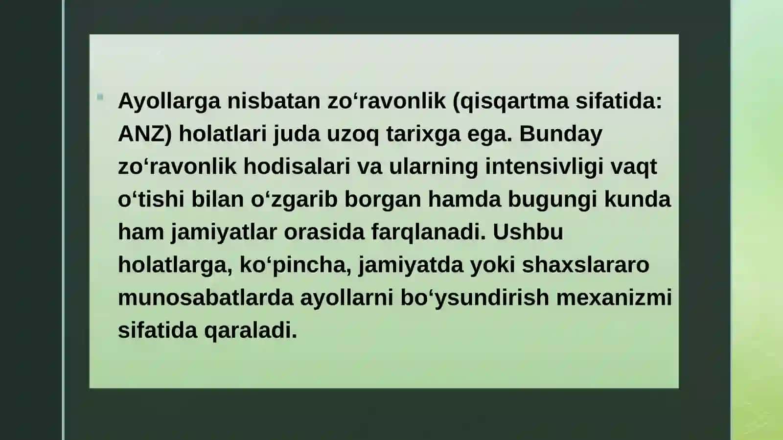 Ayollarga nisbatan zoʻravonlik 2