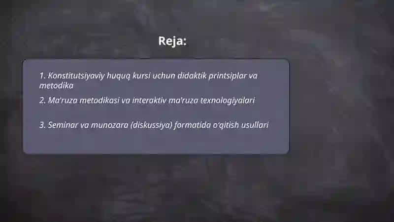 Òzbekiston Respublikasi Konstitutsiyaviy huquqi òquv kursining metodlari by Choriyeva Ruxshona 2