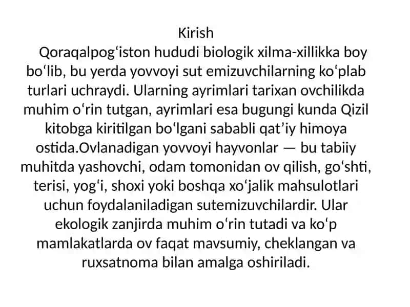 Sut emizuvchilarning ovchilikda ahamiyati 2