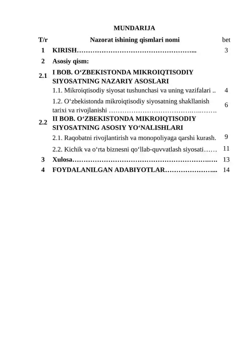 O‘ZBEKISTONDA MIKROIQTISODIY SIYOSATNING ASOSIY YO‘NALISHLARI 2