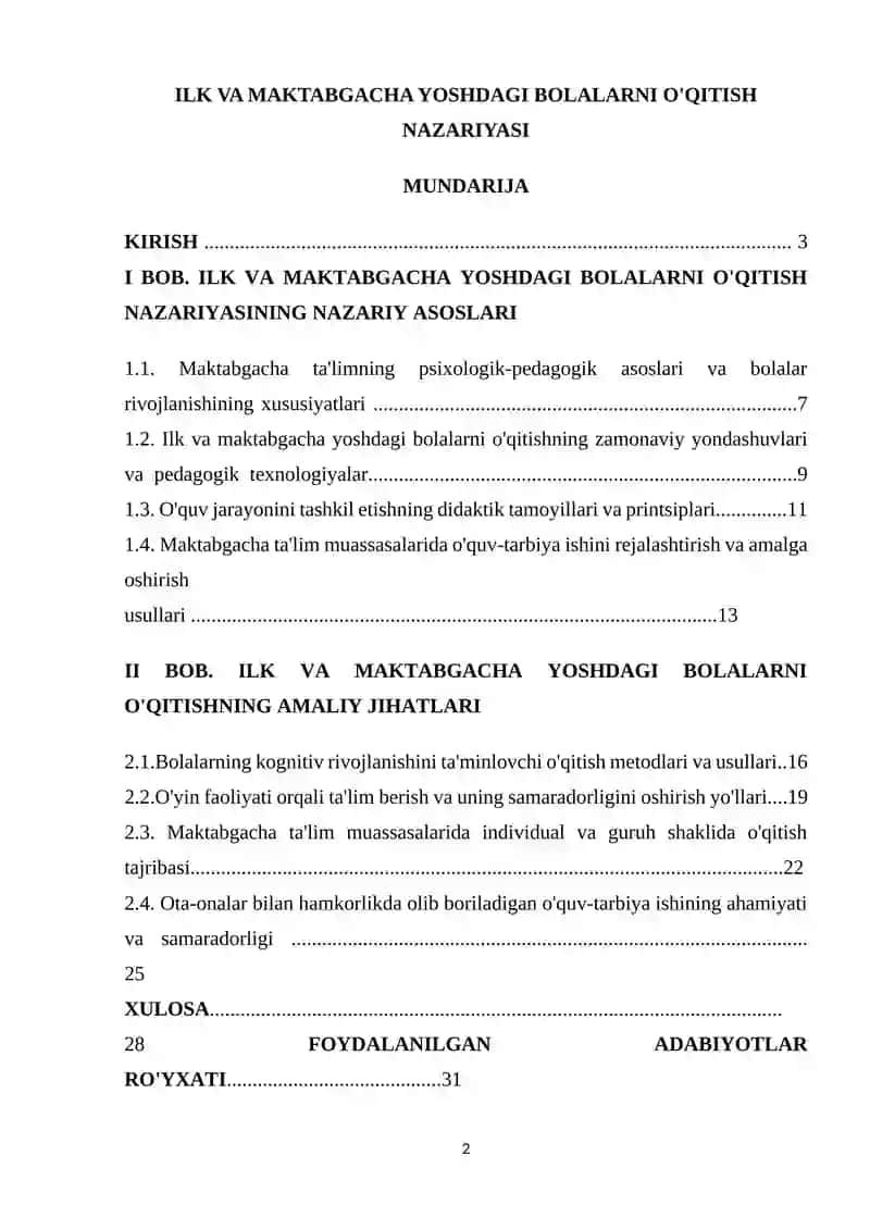 ILK VA MAKTABGACHA YOSHDAGI BOLALARNI O'QITISH NAZARIYASI 2