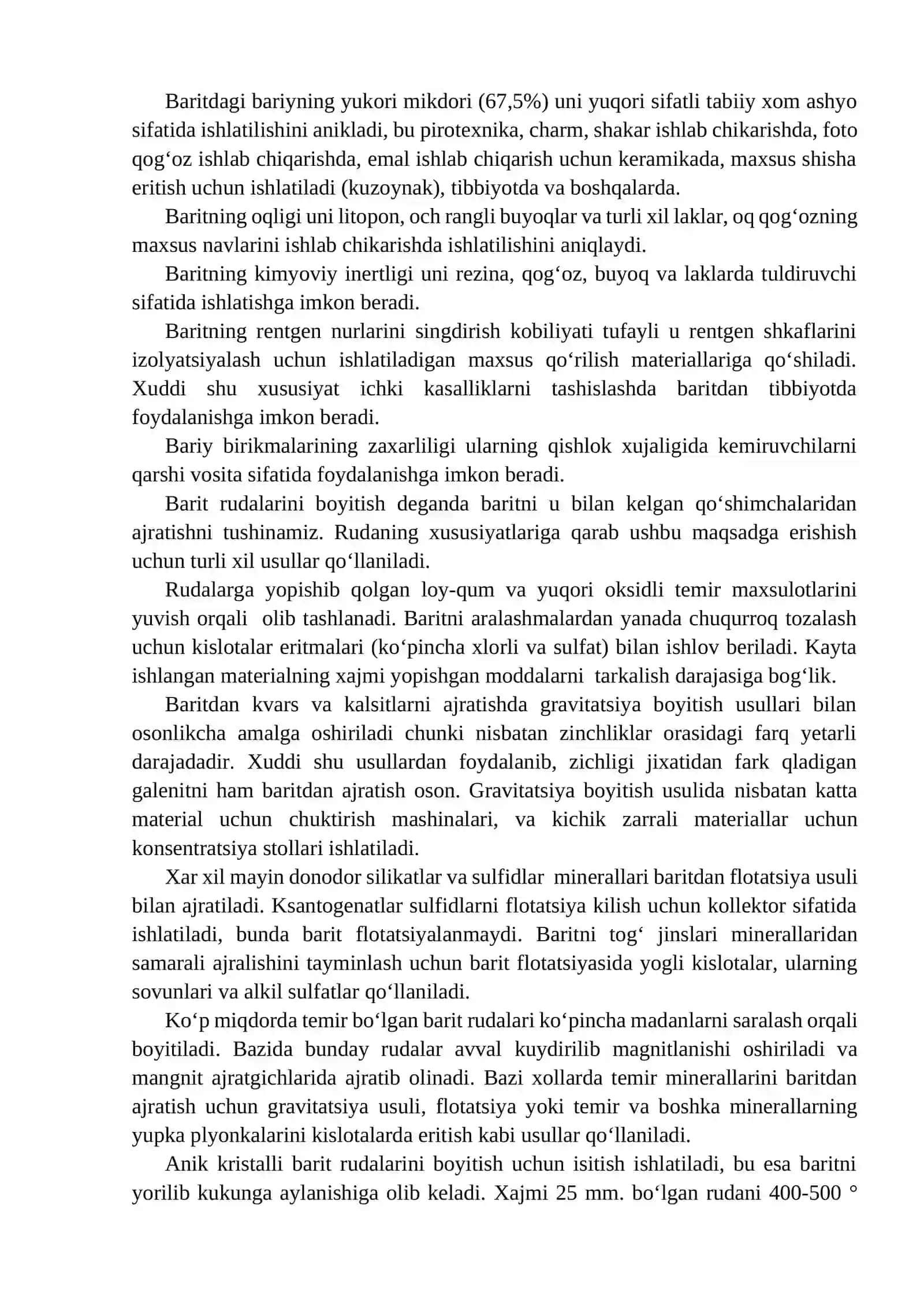 Baritli rudalarni boyitish texnologiyasi 2