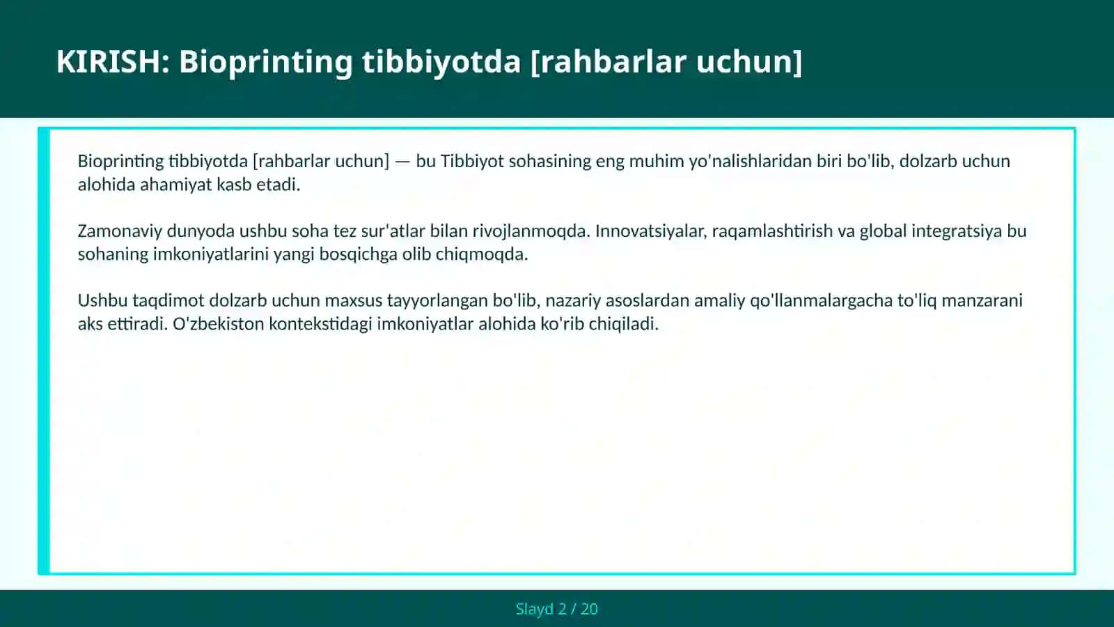Bioprinting Tibbiyotda [Rahbarlar Uchun] 2