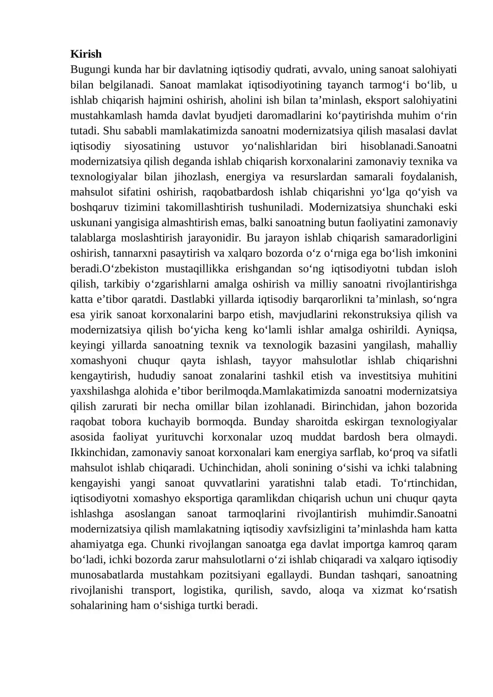 MAMLAKATIMIZDA SANOATNI MODERNIZATSIYA QILISH 2
