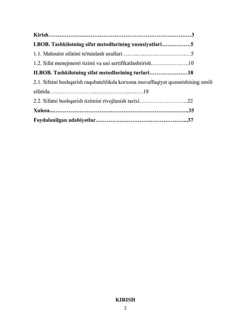 Tashkilotning sifat metodlarining xususiyatlari va turlari 2