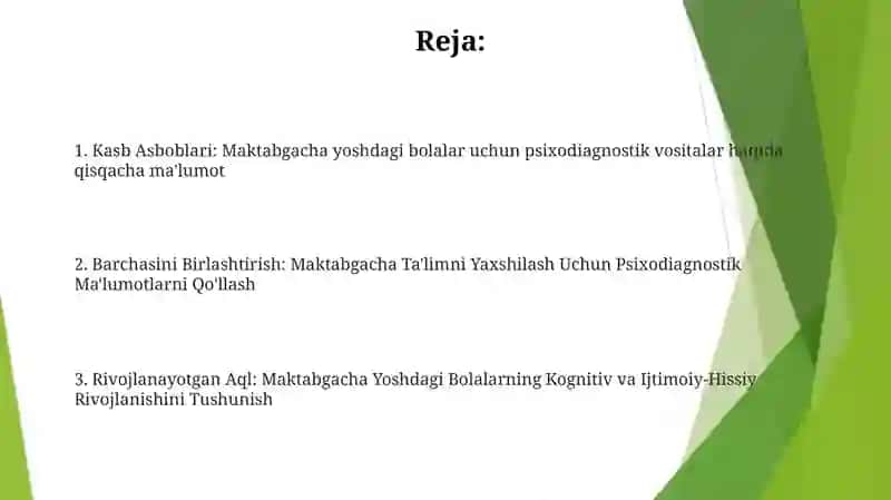 Maktabgacha tarbiya davri pisihalogiyasi va psixodianostikasi 2