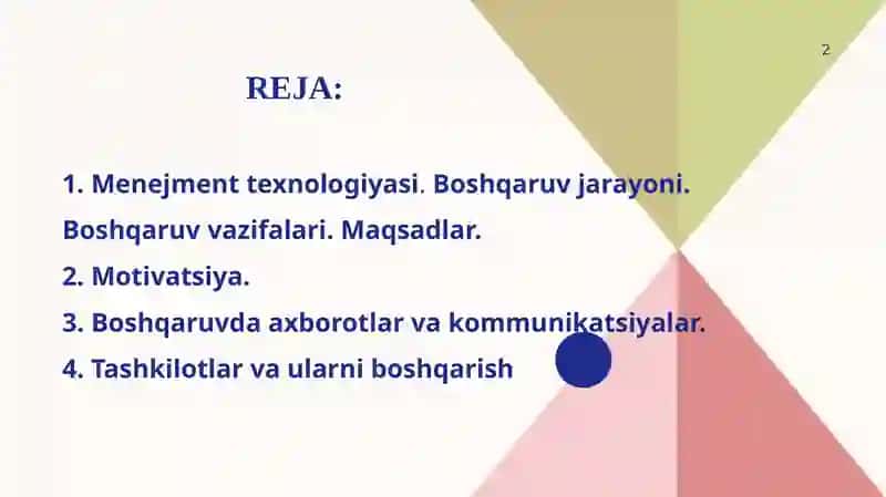 Menejment texnologiyasi va boshqaruv jarayoni, Tashkilotlar va ularni boshqarish 2