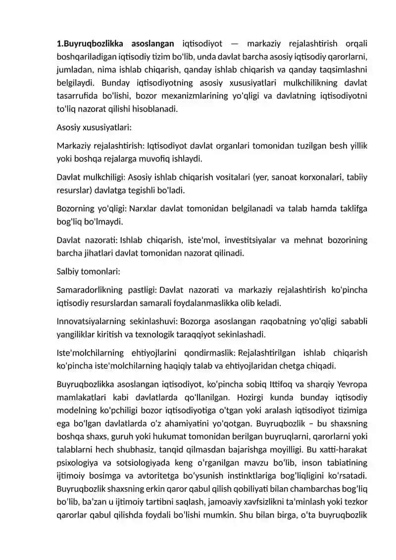 BUYRUQBOZLIK VA BOZOR IQTISODIYOTI TIZIMLARI 2