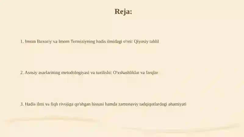 Imom Buxoriy va Imom Termiziyning hadis ilmiga qo’shgan hissalarini qiyosiy tahlili 2