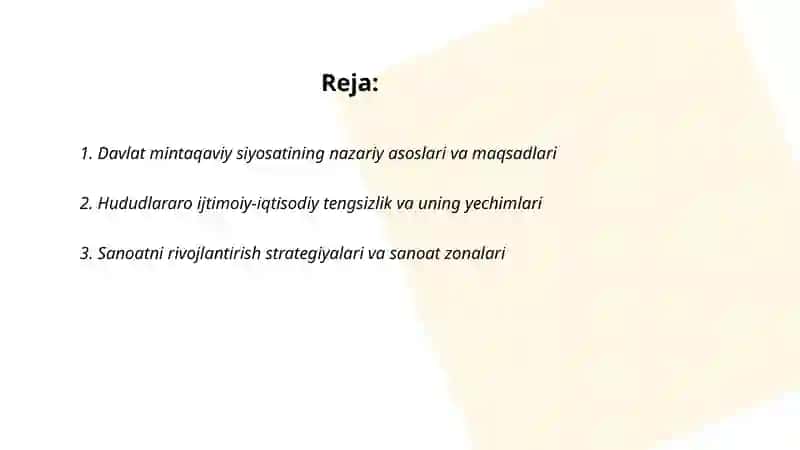 Davlatning mintaqaviy siyosatiga hududlar rivojlanishining istiqbollari 2