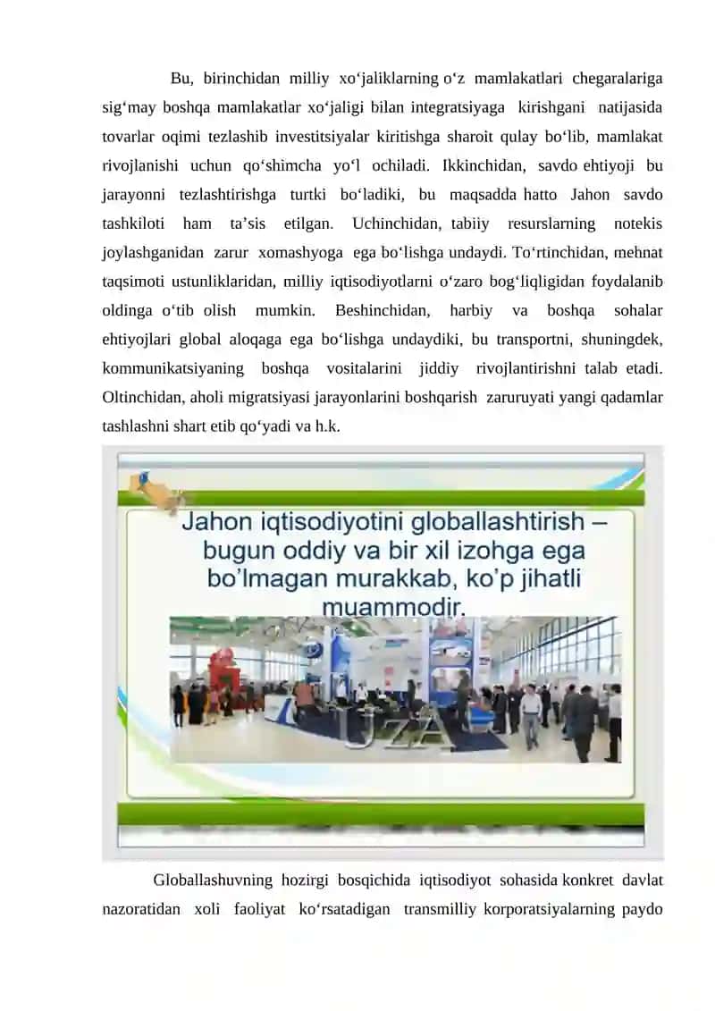 Jahon iqtisodiyotini globallashtirish 2
