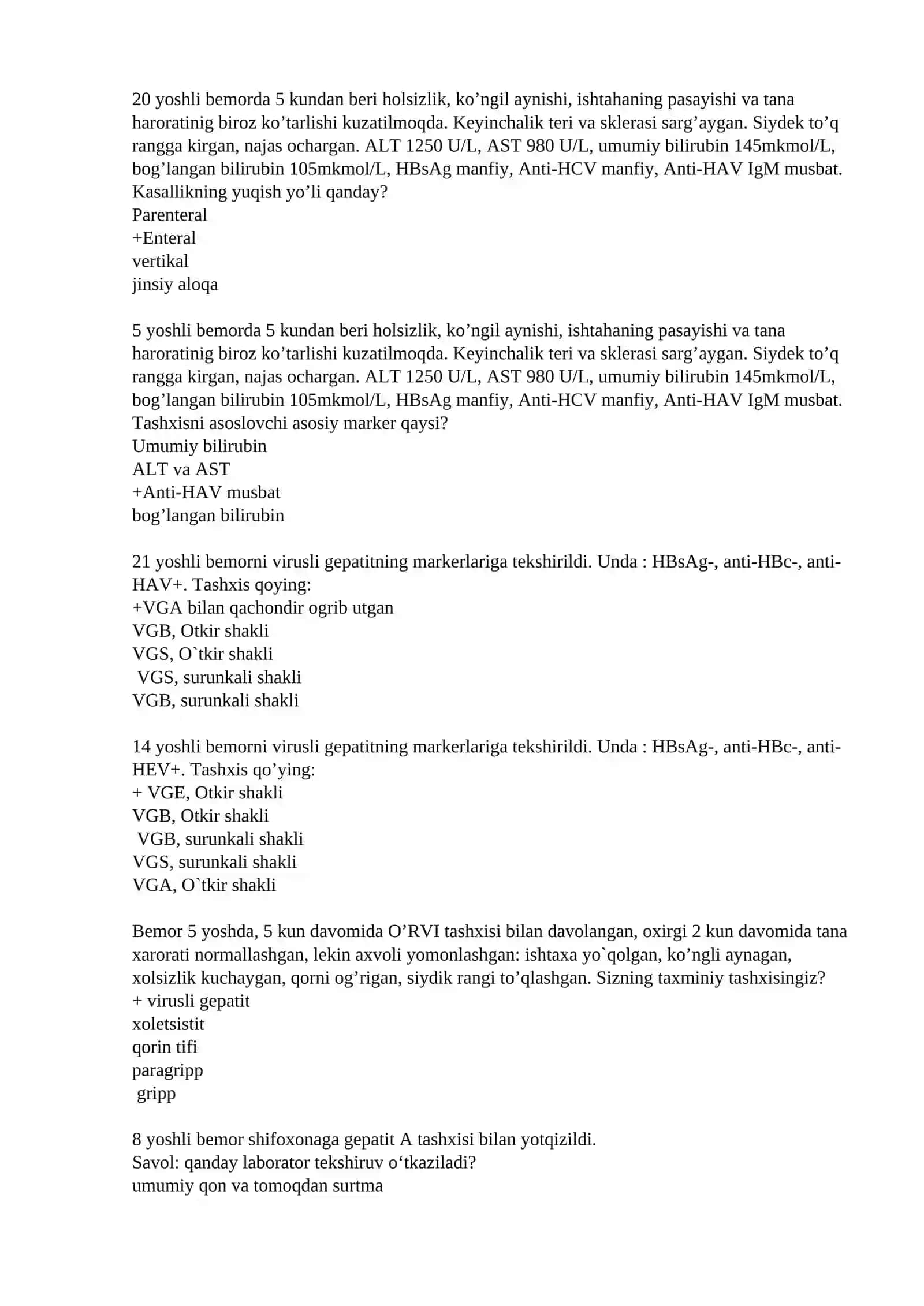 Yuqumli Kaslaliklar fanidan 150 test 2
