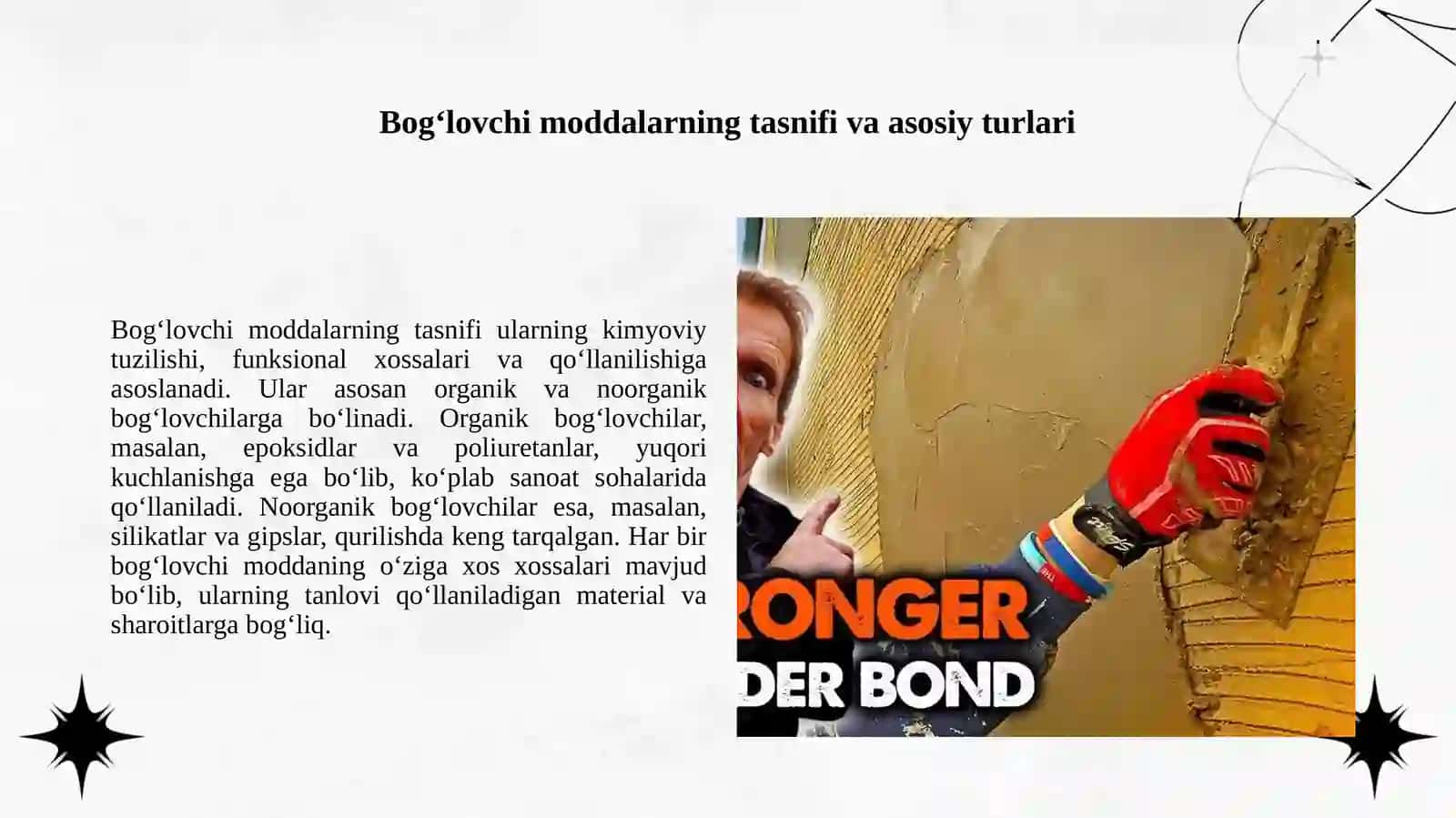 Bog‘lovchi moddalarning turlari va xossalari 2