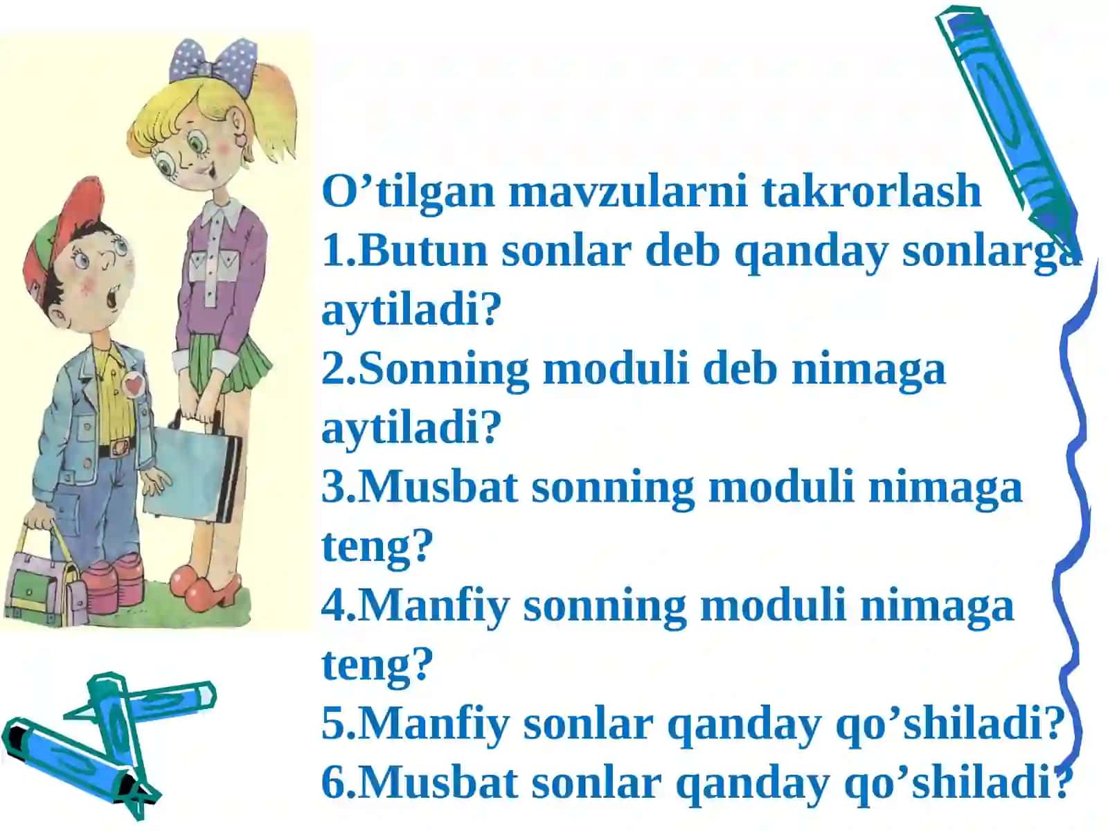 Musbat va manfiy sonlar 2