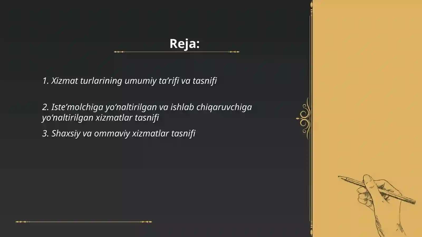 Xizmat ko'rsatish sohasida faoliyat turlarining klasifikatsiyasi 2