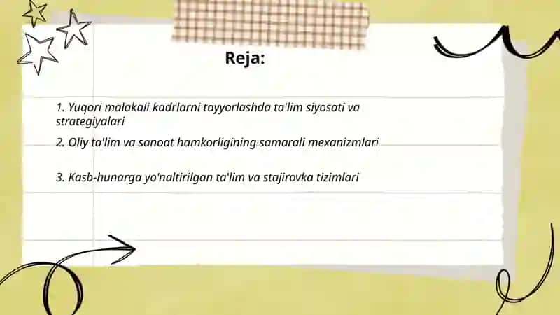 Yuqori malakali kadrlarni tayyorlashda ta'lim siyosati va strategiyalari 2