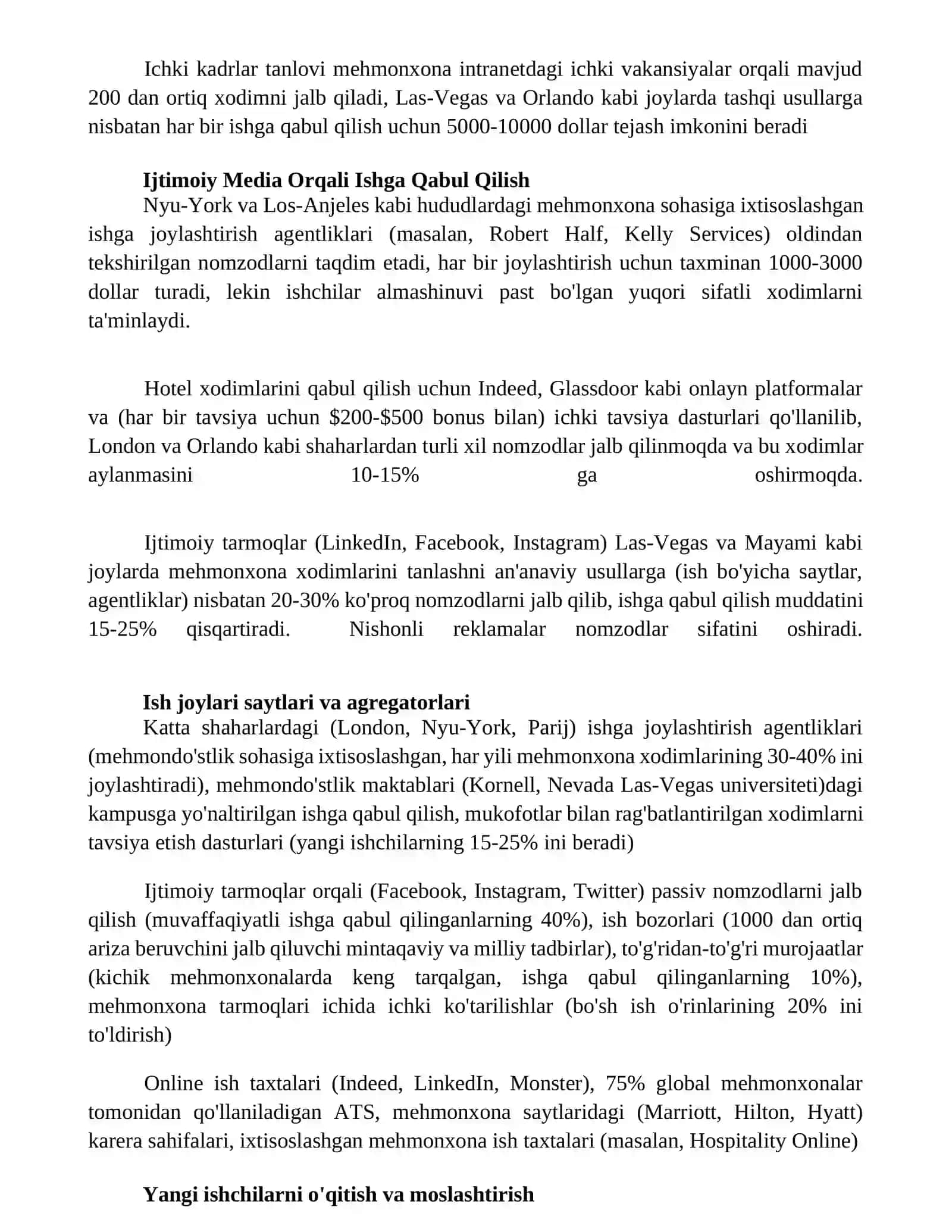 Mehmonxona xo’jaligida xodimlarni tanlash va yollash usullari 2