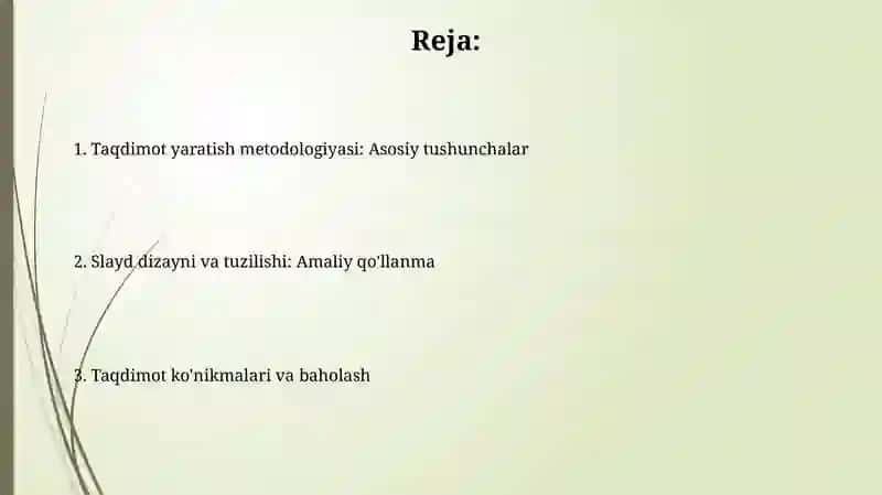 Taqdimot slaydlarini yaratish bo‘limini o‘qitishmetodikasi 2