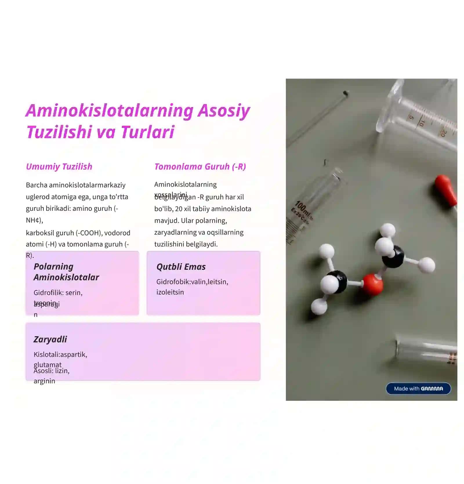 Aminokislotalar, Peptidlar va Oqsillar Tuzilishi 2