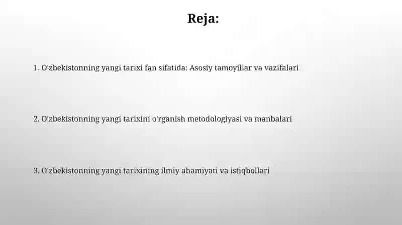 Oʻzbekistonning eng yangi tarixining fan sifatida tutgan oʻrni 2