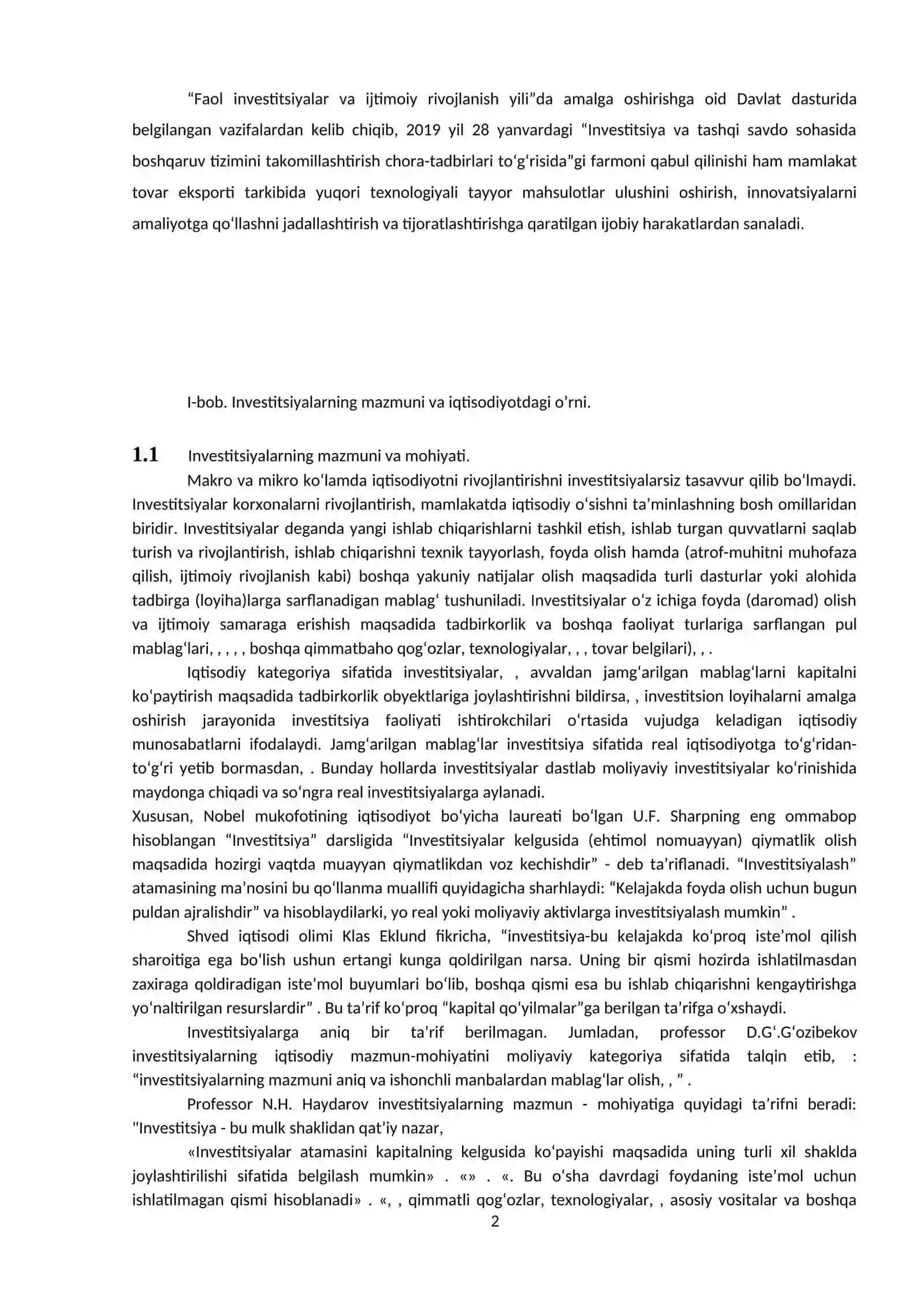 Investitsiyalar va uning darajasini belgilovchi omillar 2
