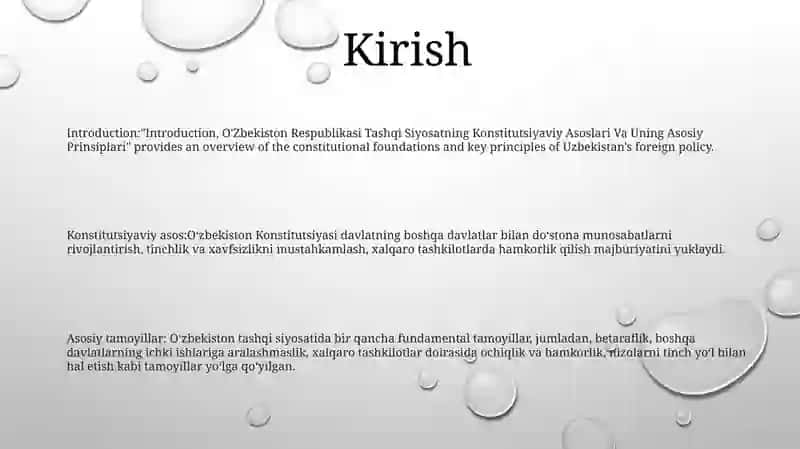 O'Zbekiston Respublikasi Tashqi Siyosatning Konstitutsiyaviy Asoslari Va Uning Asosiy Prinsiplari 2