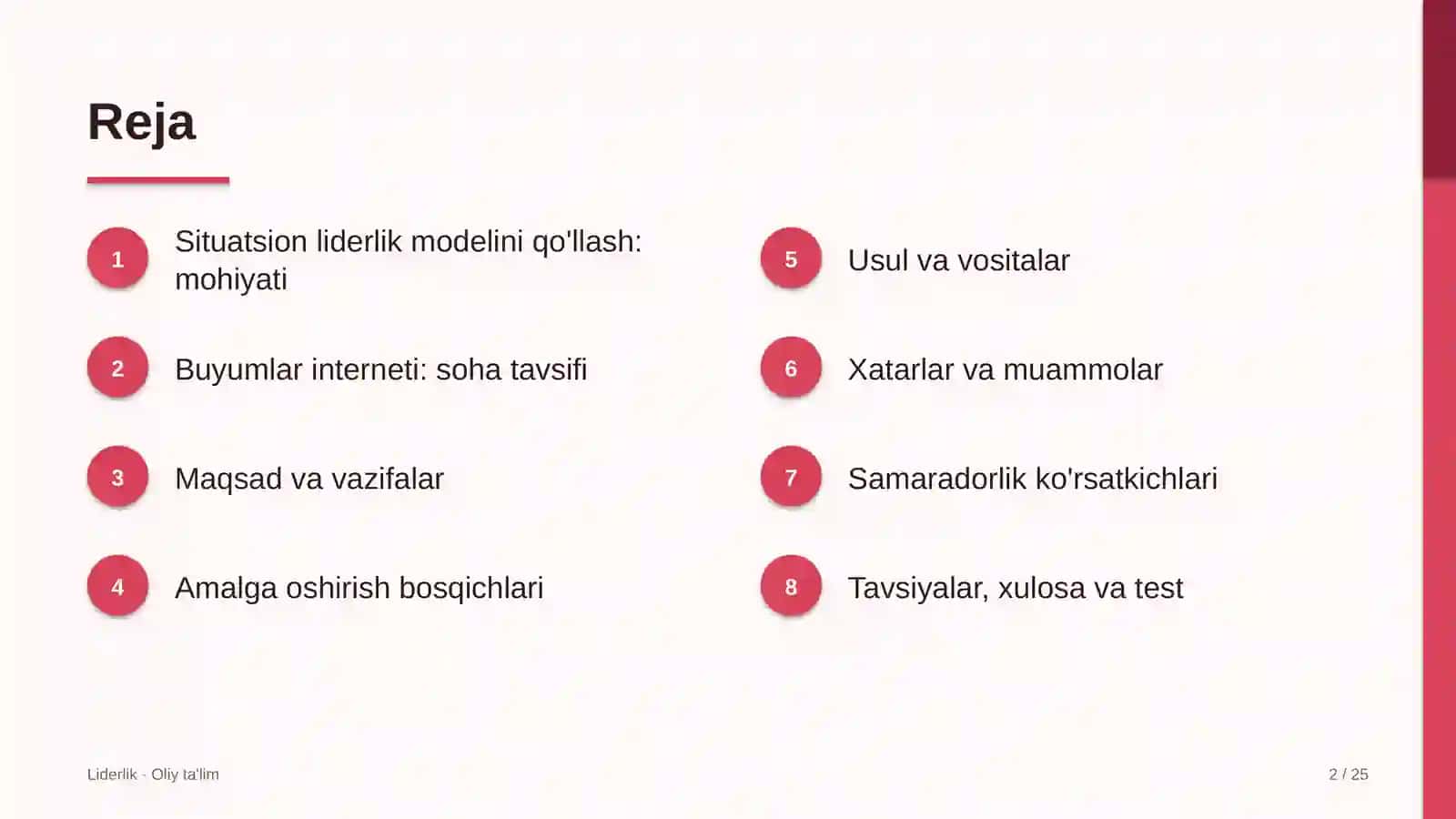 Buyumlar interneti sohasida situatsion liderlik modelini qo'llash 2