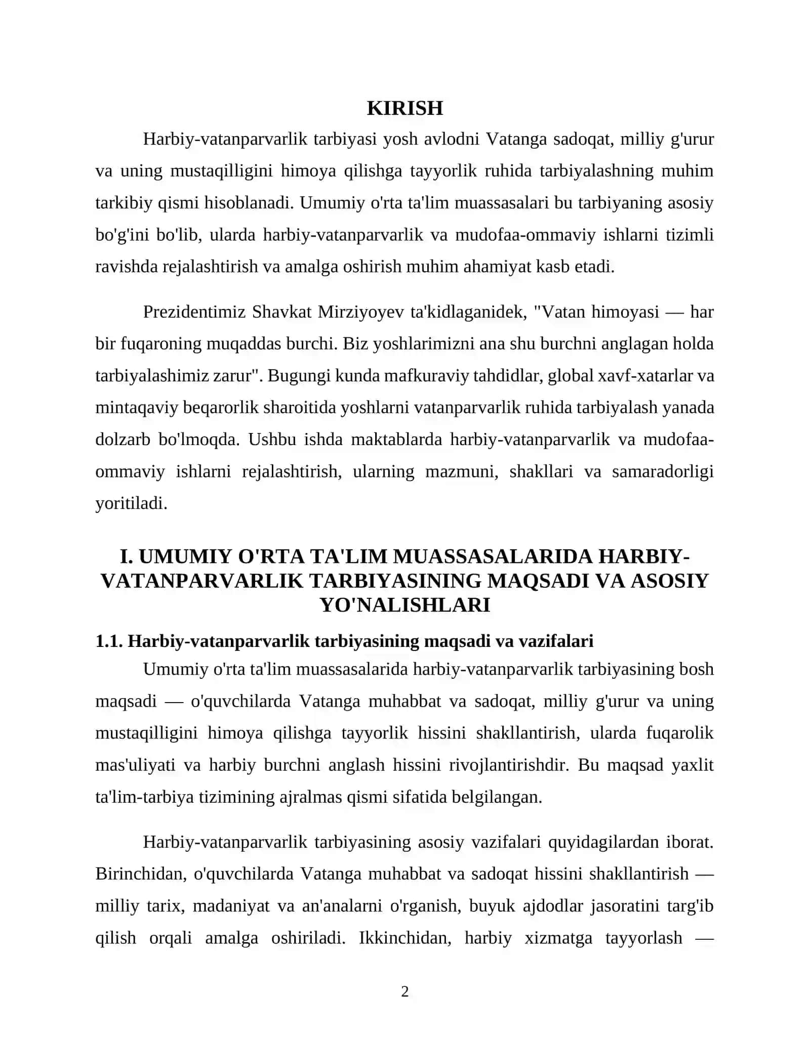 Umumiy O'rta Ta'lim Muassasalarida Harbiy-Vatanparvarlik va Mudofaa-Ommaviy Ishlarni Rejalashtirish 2