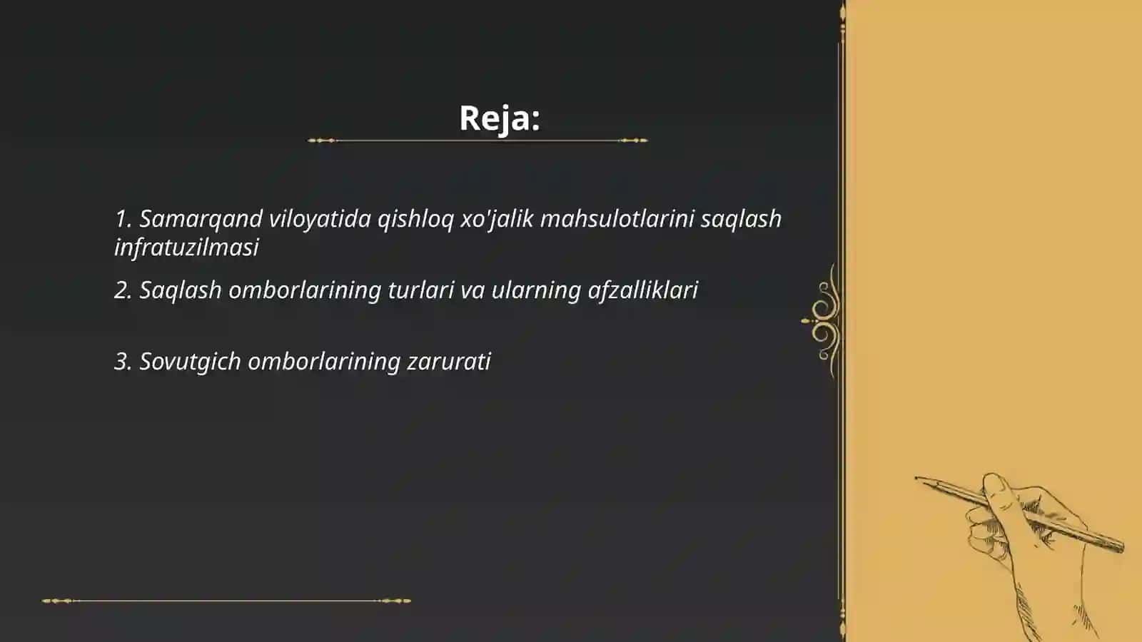 Samarqand viloyatida qishloq xojalik mahsulotlarini saqlash xizmatini tashkil etish 2
