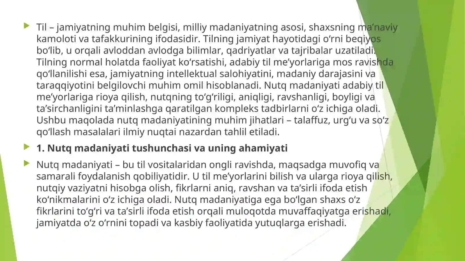 NUTQ MADANIYATI VA ADABIY TIL ME’YORLARI: TALAFFUZ, URG’U, SO’Z QO’LLASH 2