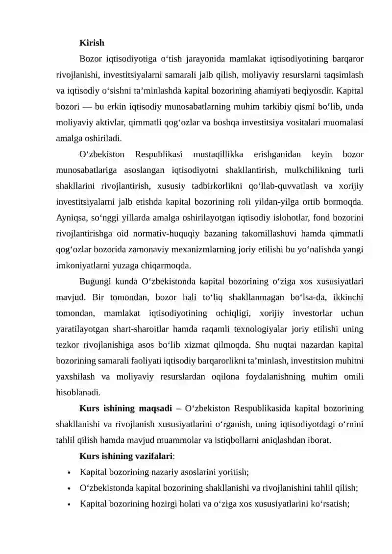 O‘zbekiston Respublikasida kapital bozorining xususiyatlari 2