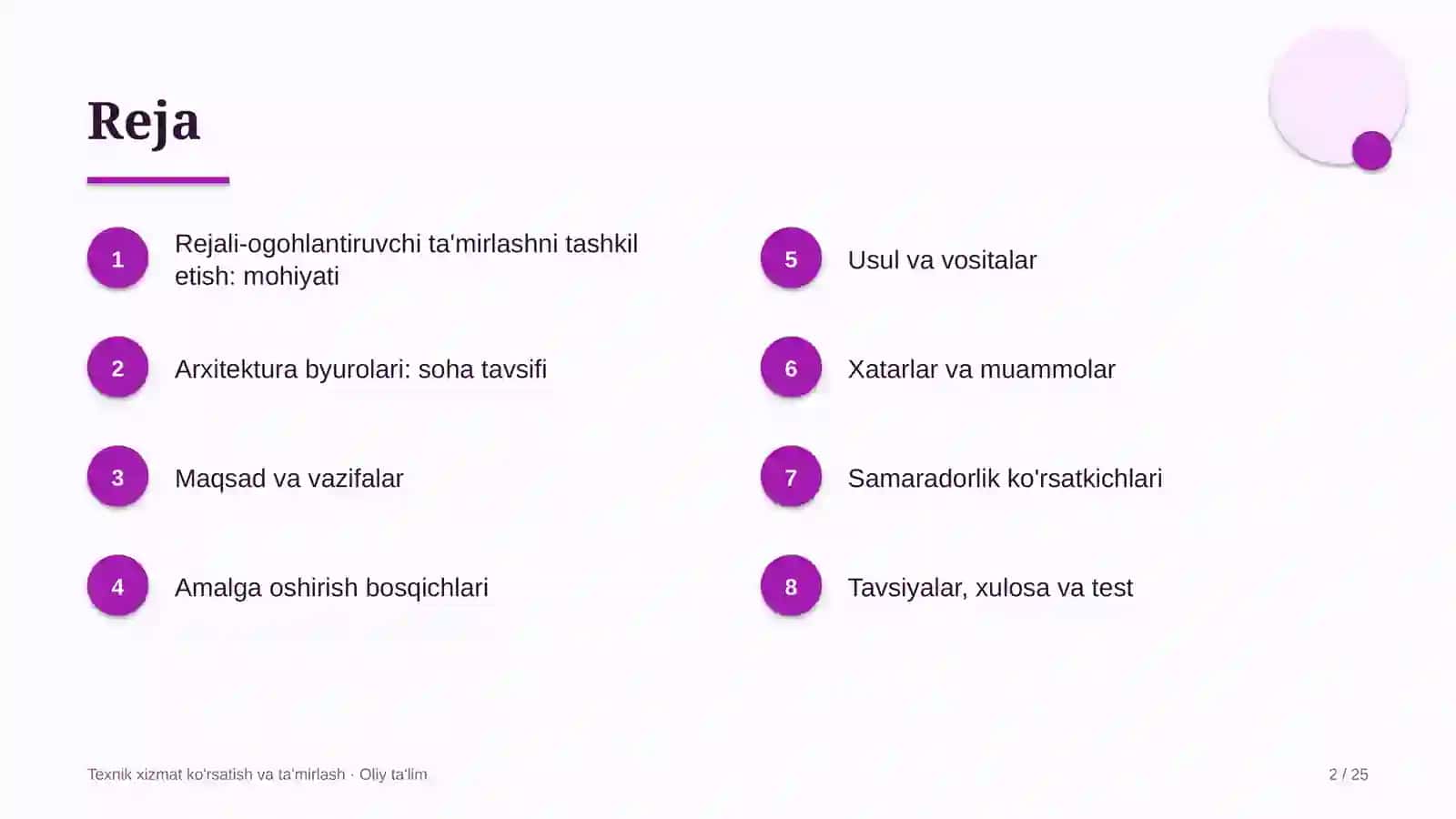 Arxitektura byurolarida uskunalarga rejali-ogohlantiruvchi ta'mirlashni tashkil etish 2