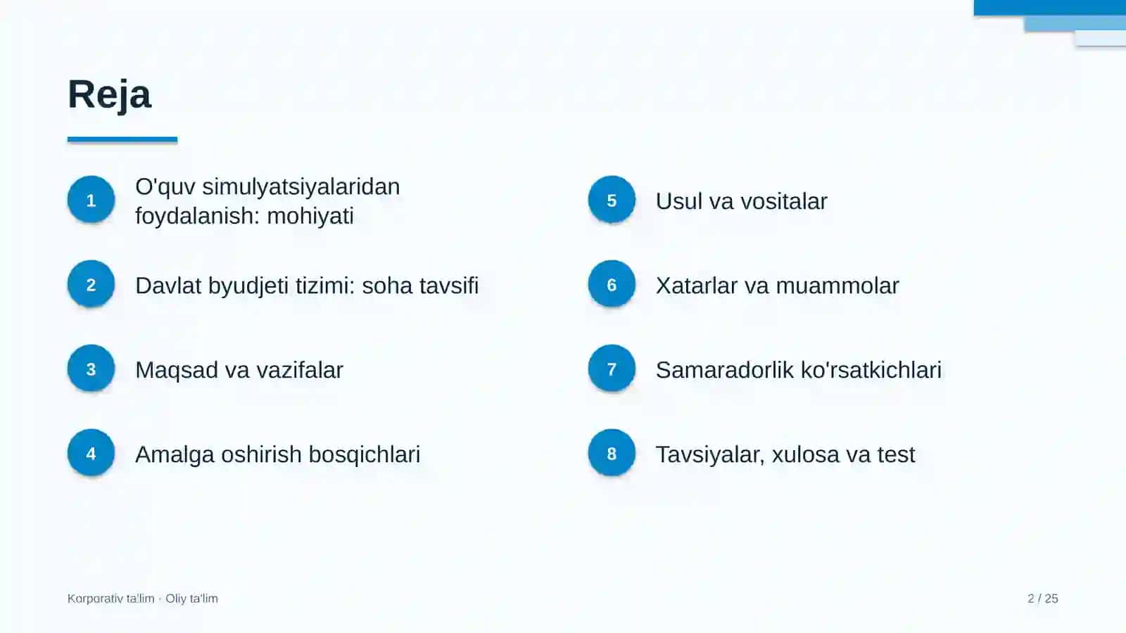 Davlat byudjeti tizimida o'quv simulyatsiyalaridan foydalanish 2