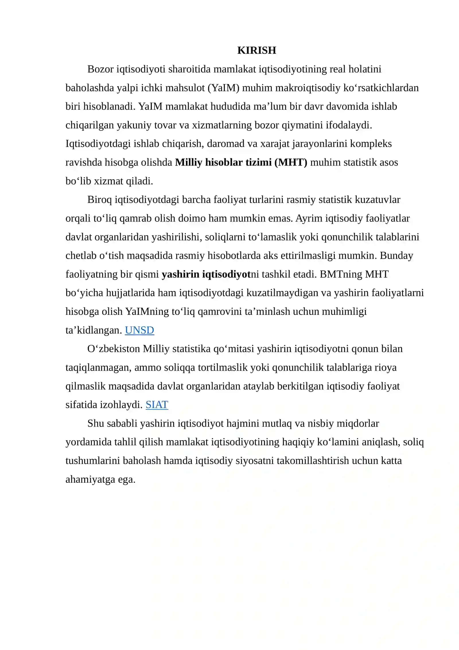Milliy HISOBLAR TIZIMIDAGI (MHT) MA’LUMOTLAR ASOSIDA YASHIRIN IQTISODIYOTNING YAIMDAGI ULUSHINI MUTLAQ VA NISBIY MIQDORLAR YORDAMIDA TAHLIL QILISH 2