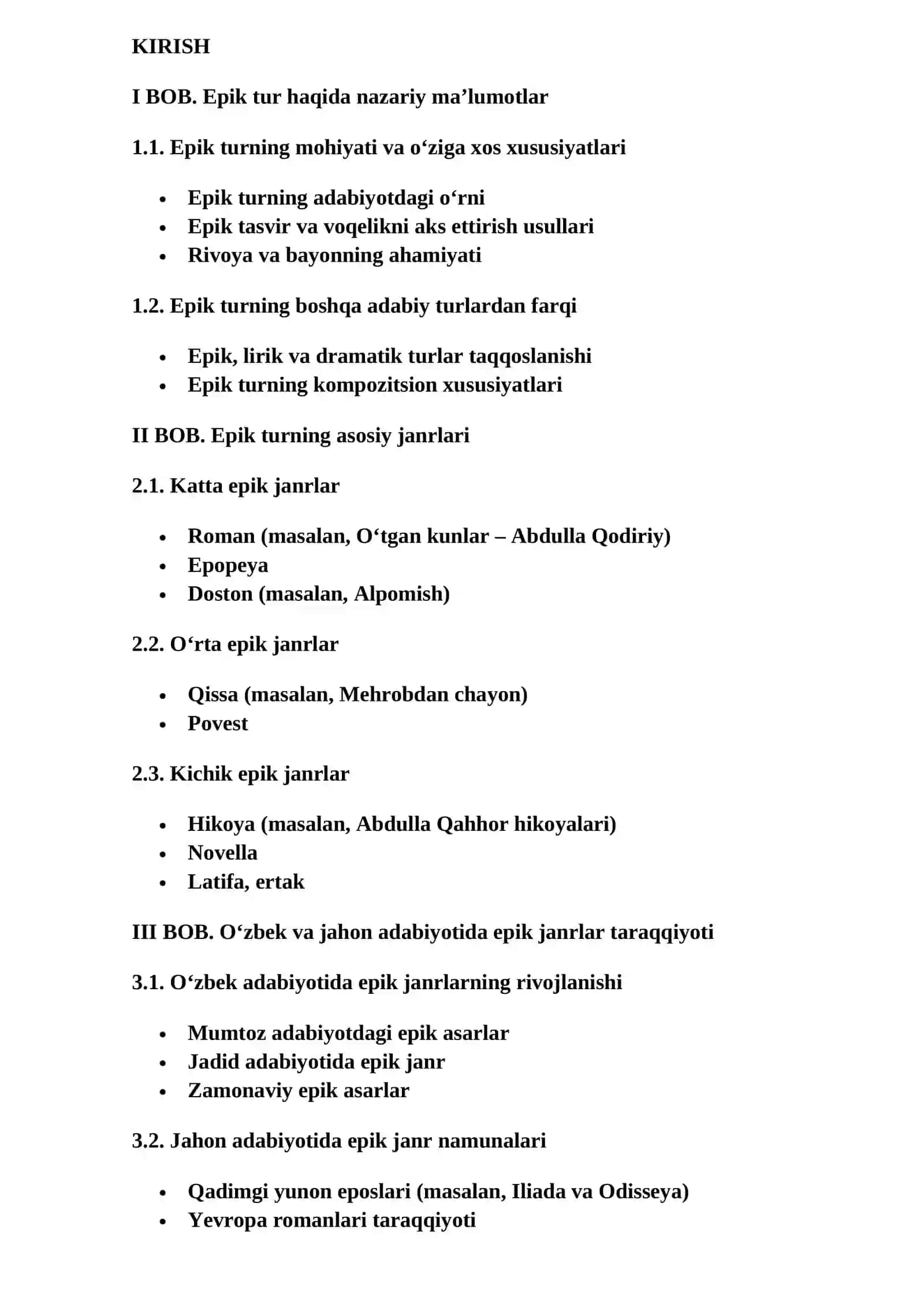 Epik tur va uning janrlari 2
