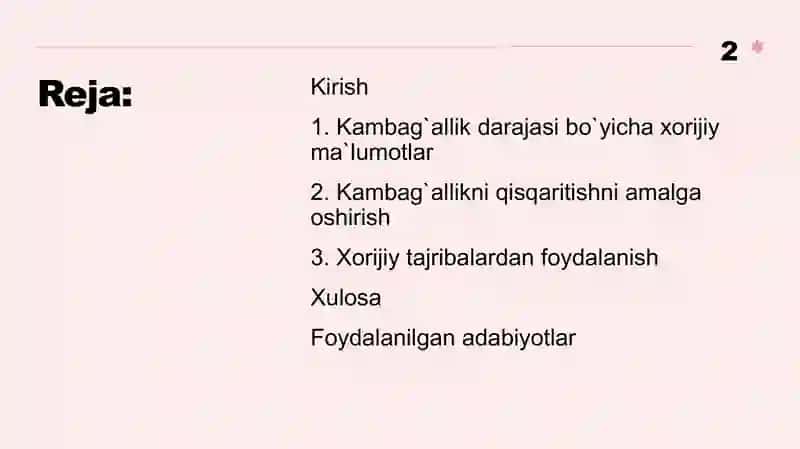 Kambag`alikni qisqartirish bo`yicha xorij tajribasi 2