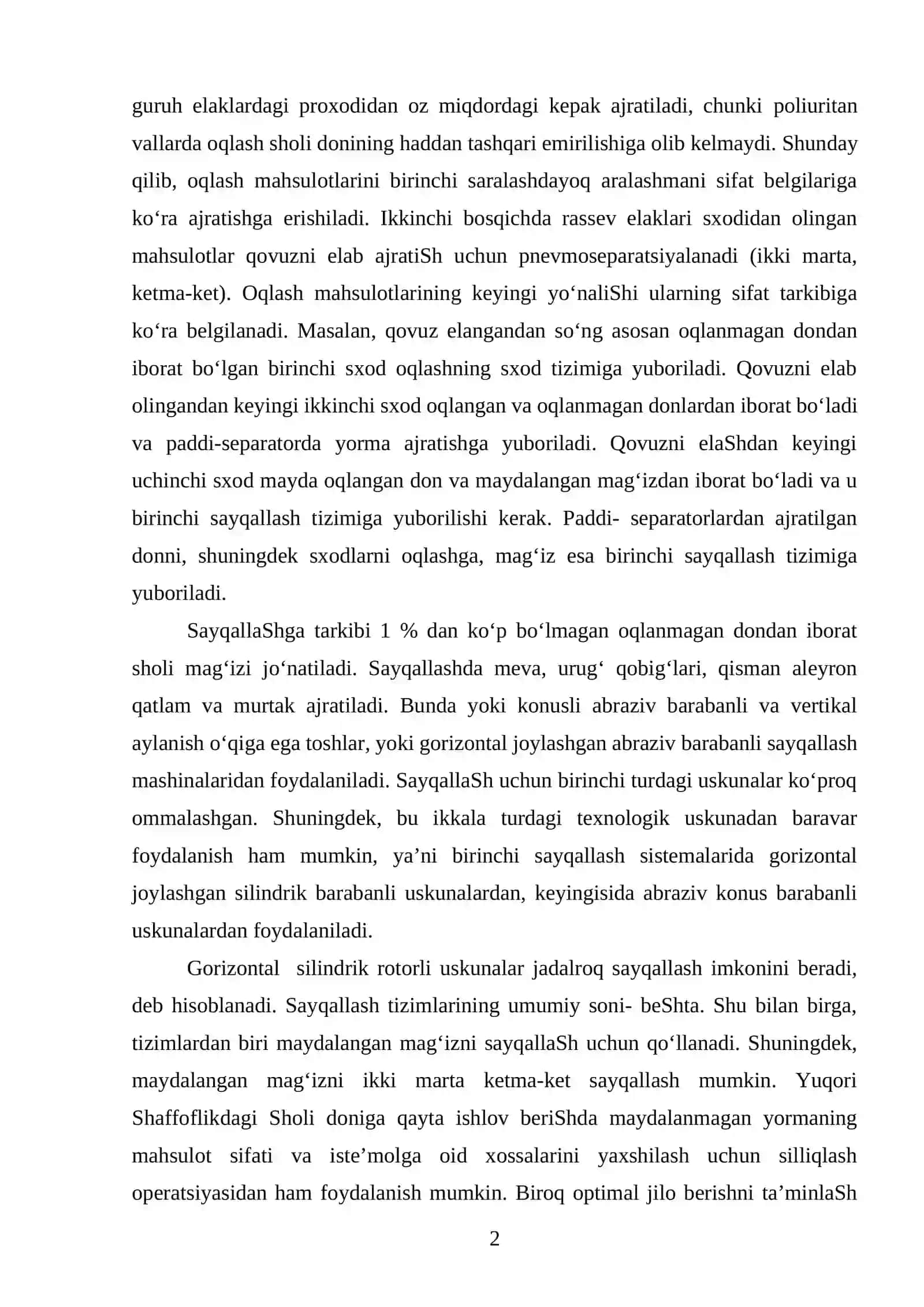 Ishlab Chiqarishning Nazariy Asoslari Oqlash Bo‘limidagi Jarayonlar 2