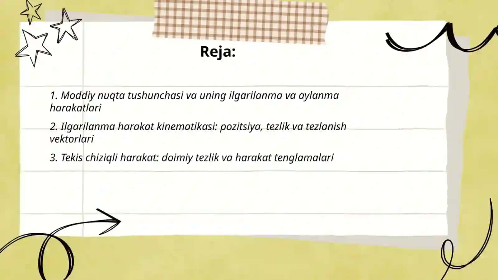 Moddiy nuqta tushunchasi va uning ilgarilanma va aylanma harakatlari 2