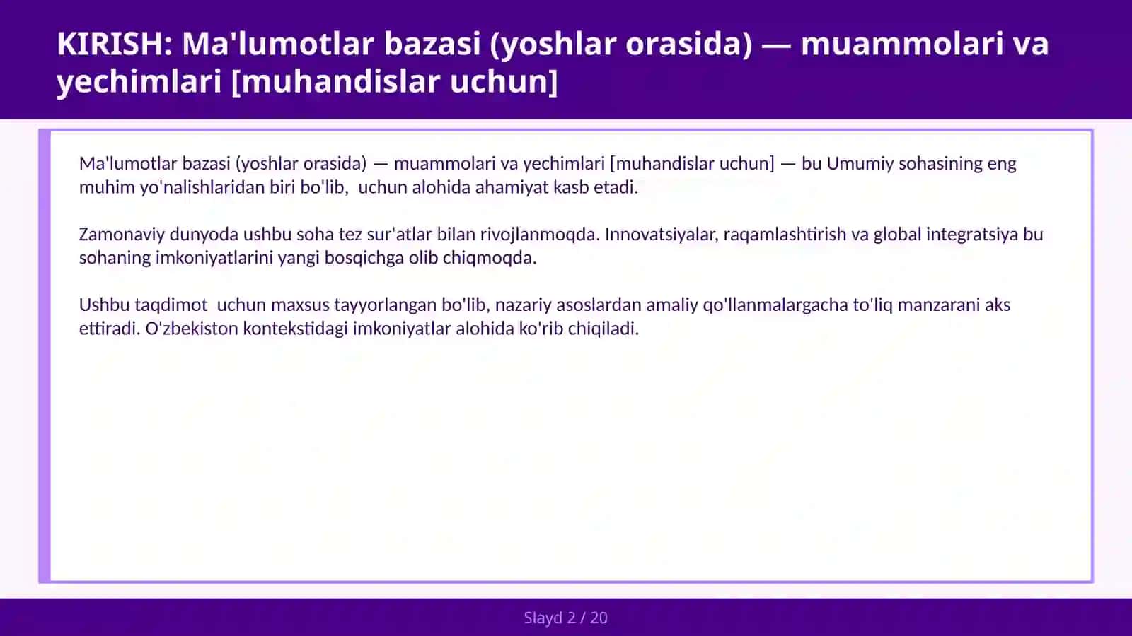 Ma'lumotlar bazasi (yoshlar orasida) — muammolari va yechimlari [muhandislar uchun] 2