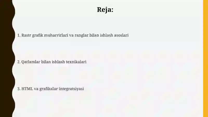 Rastrli grafika muharrirlari va unda ranglar, qatlamlar bilan ishlash HTML tili 2