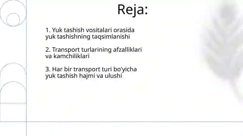 Yuklarni tashishni transport turlari o'rtasida taqsimlanishi 2