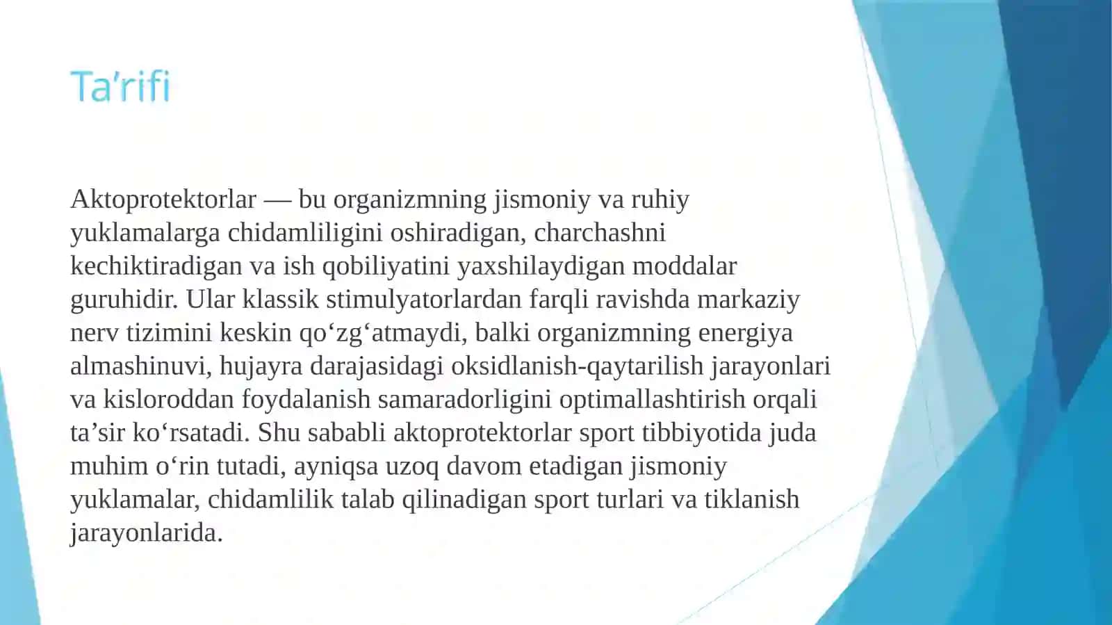 Aktoprotektorlar va ularning sport tibbiyotida qo'llanilishi. 2