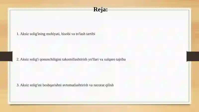 Aksiz solig'ining mohiyati, hisobi va unitalarining takomillashishi 2
