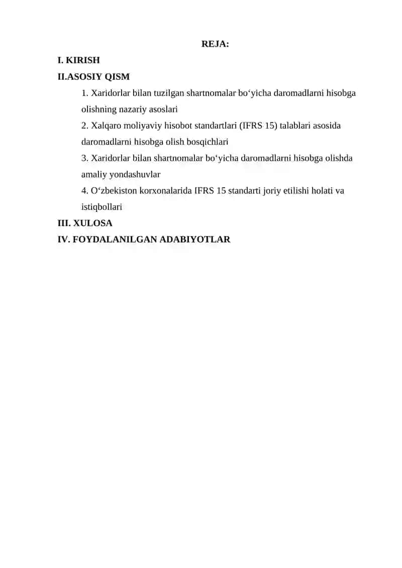 MOLIYAVIY HISOBOTLAR XALQARO STANDARTLARI TALABLARIGA MUVOFIQ XARIDORLAR BILAN TUZILGAN SHARTNOMALAR BO’YICHA DAROMADLARNI HISOBGA OLISH 2