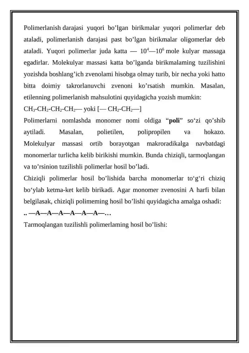 Polimerlanish Reaksiyasi Tezligini Boshqarish Imkoniyatlari 2