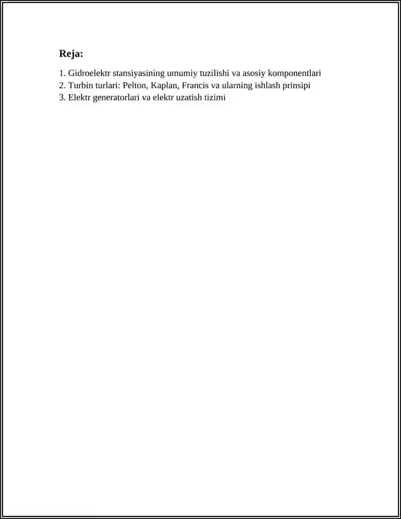 GIDRO ELEKTR STANSIYALARI 6-MAVZU 2